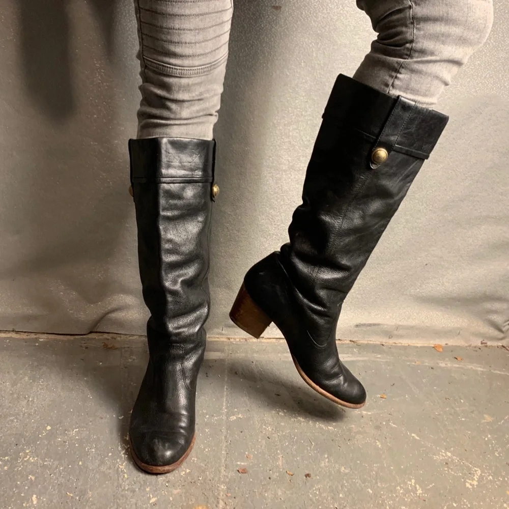 Black Leather Knee-High Boots - Picture 3 of 11